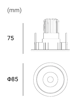 Archilight 7W Sensor-Equiped Recessed Downlight Dimensions (mm)