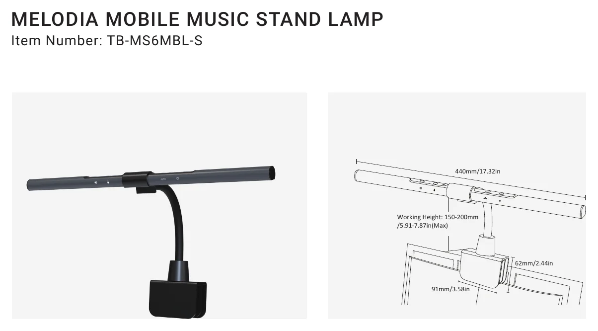 TB-MS6MBL-S MELODIA MOBILE MUSIC STAND LAMP