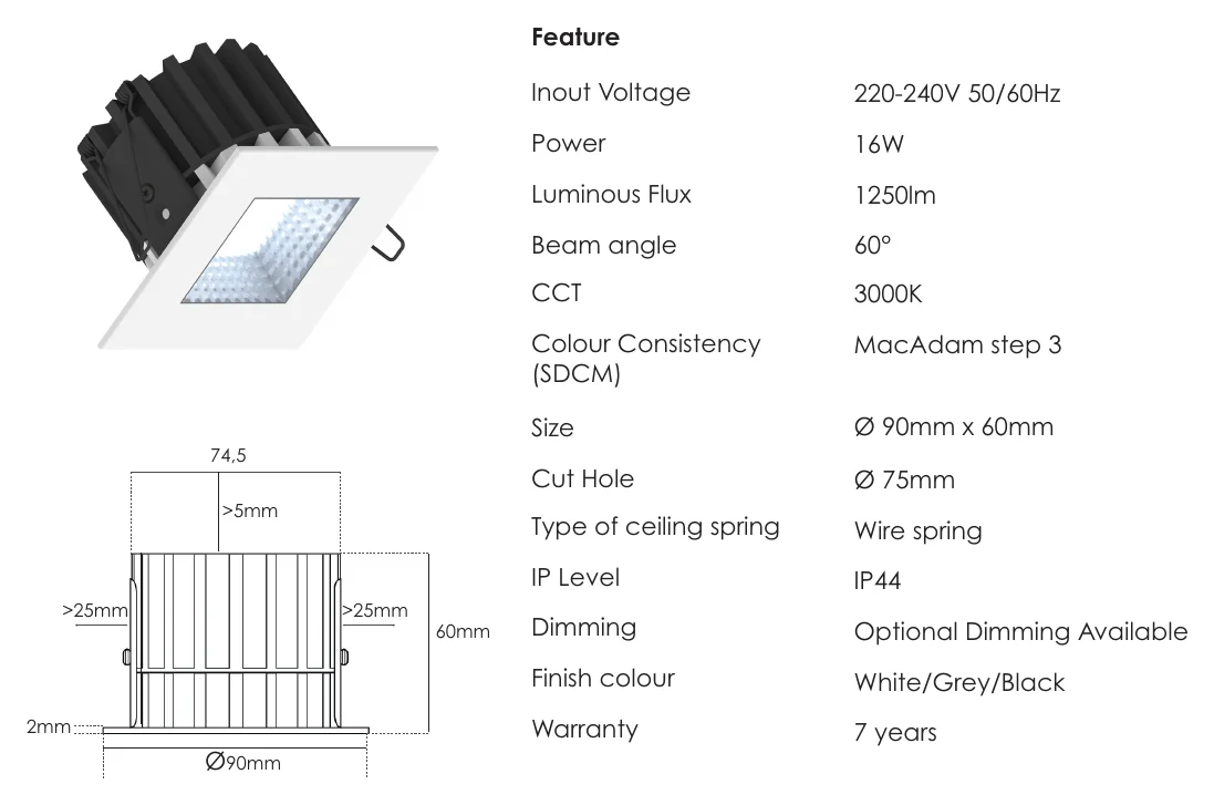 Archilight Quad 75 Downlight 16W Feature