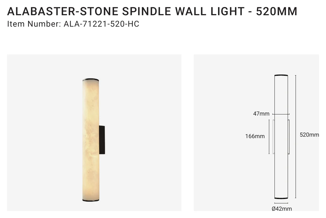 ALA-71221-520-HC ALABASTER-STONE SPINDLE WALL LIGHT - 520MM