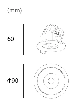 Archilight Jet Zeno 10W Tiltable Recessed Downlight Dimensions (mm)