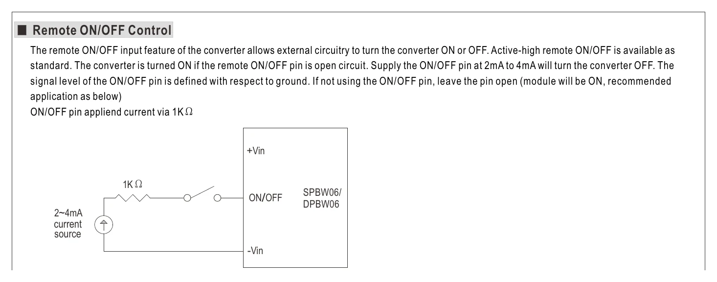 SPBW06G-12 Remote ON/OFF Control