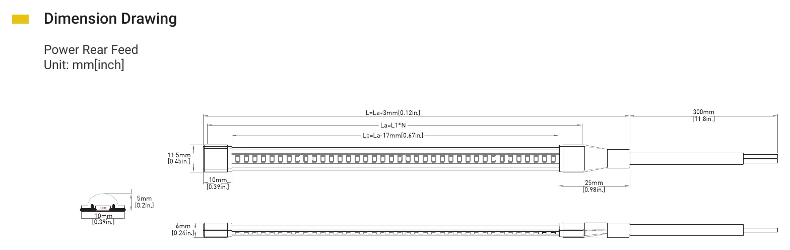 Archilight LED Strip Pro Pure Flow IP67 Dimension Drawing