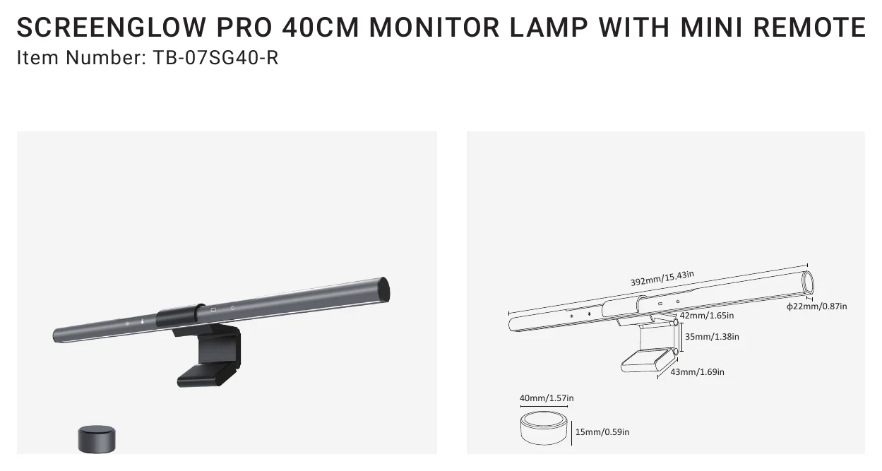 TB-07SG40-R SCREENGLOW PRO 40CM MONITOR LAMP WITH MINI REMOTE
