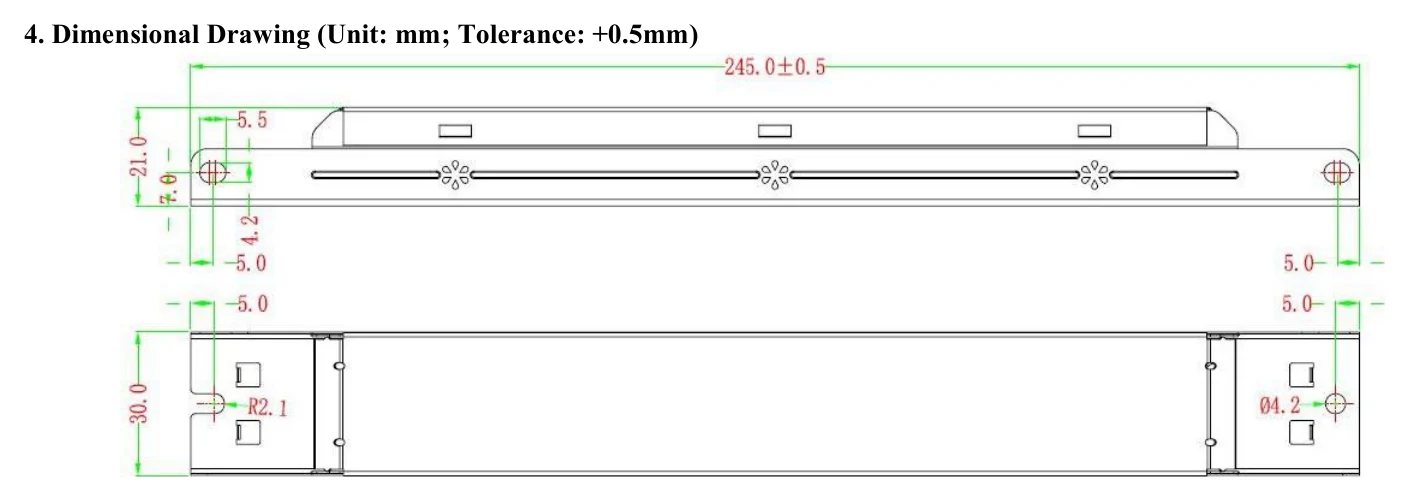 LF-GMR030YV024A 4. Dimensional Drawing (Unit: mm; Tolerance: +0.5mm)