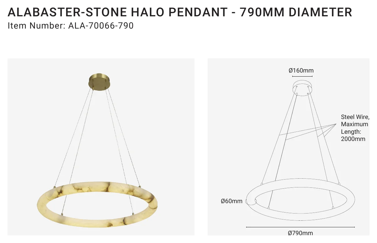 ALA-70066-790 ALABASTER-STONE HALO PENDANT - 790MM DIAMETER