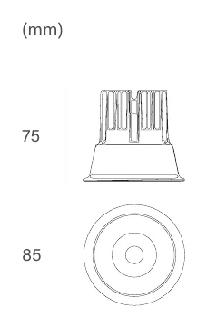 Archilight Ray Downlight 10W Black + White Dimensions (mm)