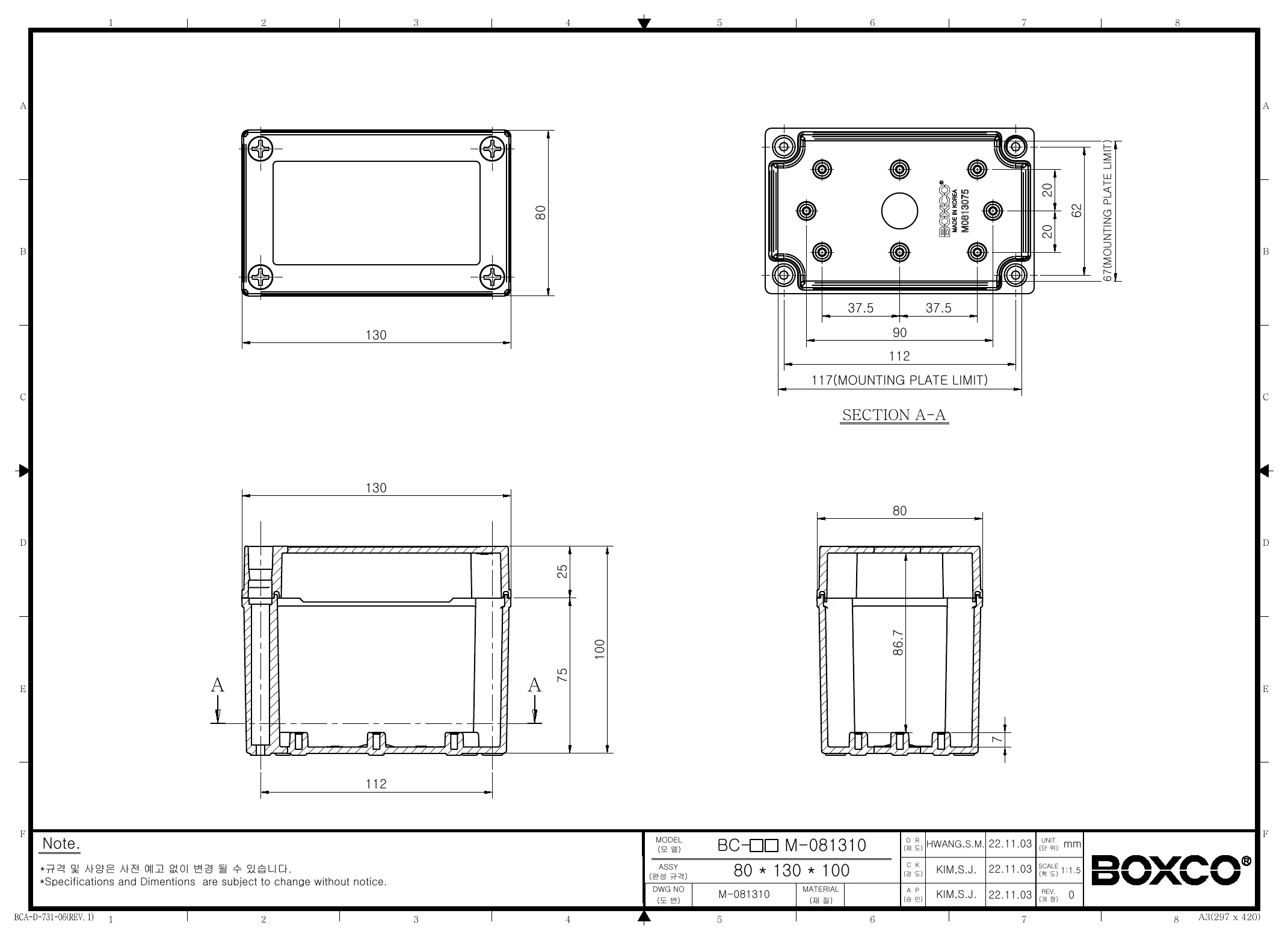 BC-CTM-081310 Dimensions (mm)