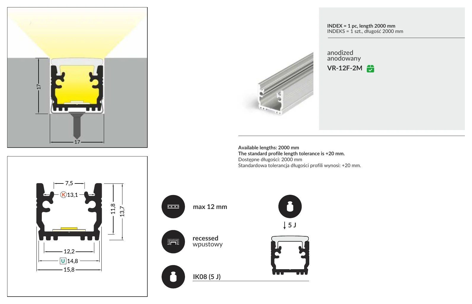 VR-CK13FW-2M INDEX = 1 pc, length 2000 mm