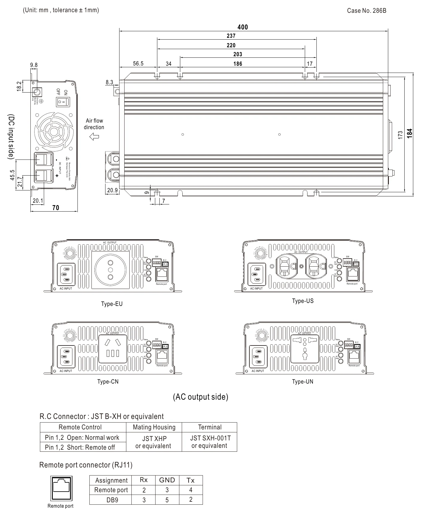 NTU-1700-212AU MECHANICAL SPECIFICATION