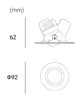 Archilight Pointer68 Flex Series 5.7W Adjustable Downlight Dimensions (mm)