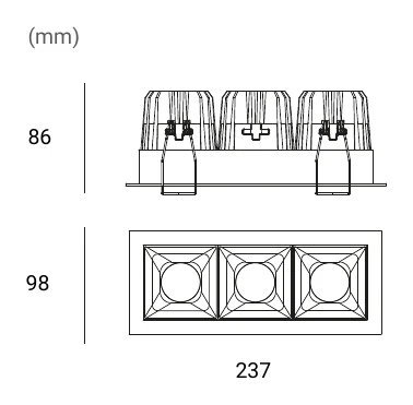 Archilight Lattice L3 Ac Dimmable Downlight 30W Dimensions (mm)