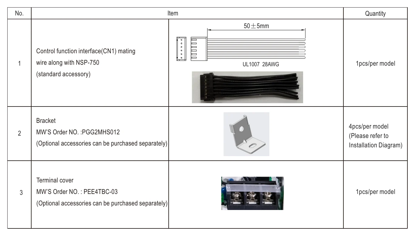 NSP-750-24 Accessory List
