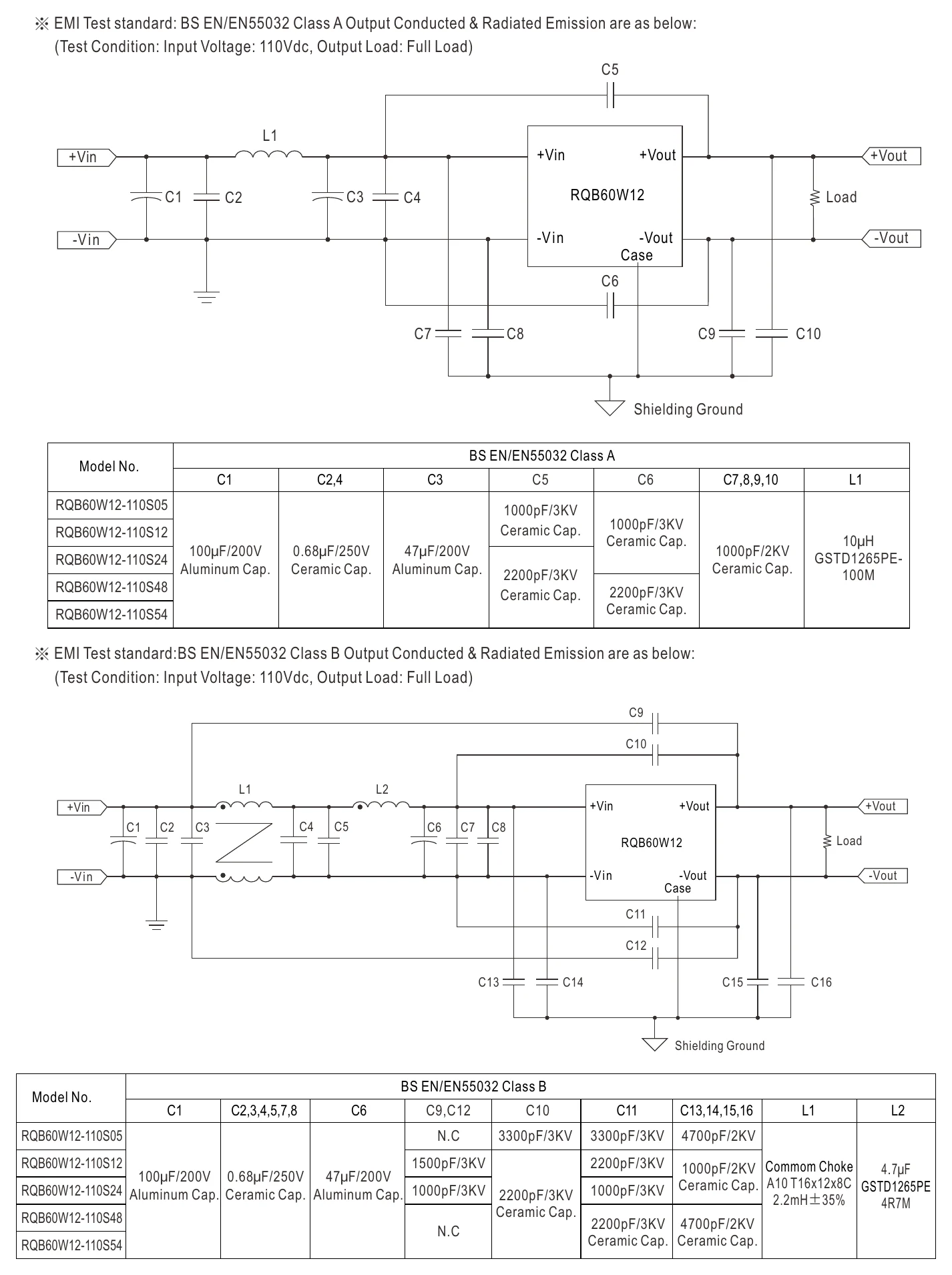 RQB60W12-110S12 EMC Suggestion Circuit