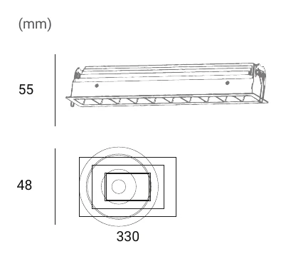 Archilight Cultro1050 Series 10x3W Linear Recessed Downlight Dimensions (mm)