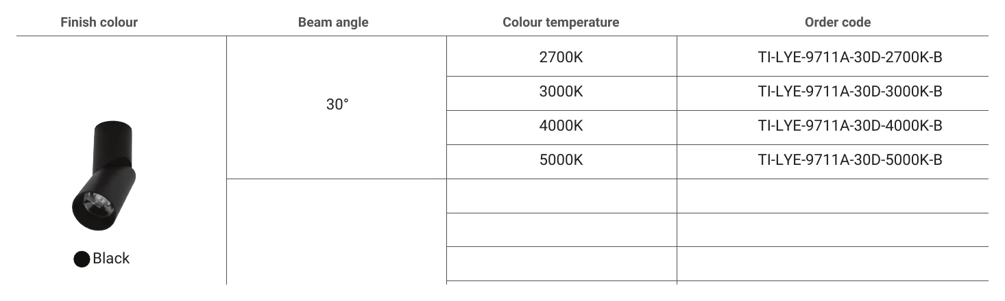 TI-LYE-9711A-3K-30D Finish colour