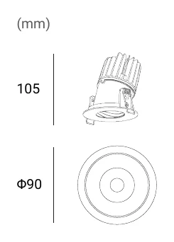 Archilight Jet 10W Tiltable Deep Recessed Downlight Dimensions (mm)
