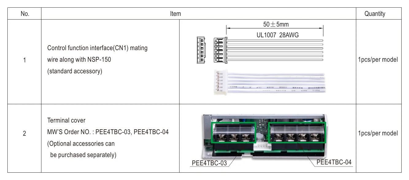 NSP-150-27 Accessory List