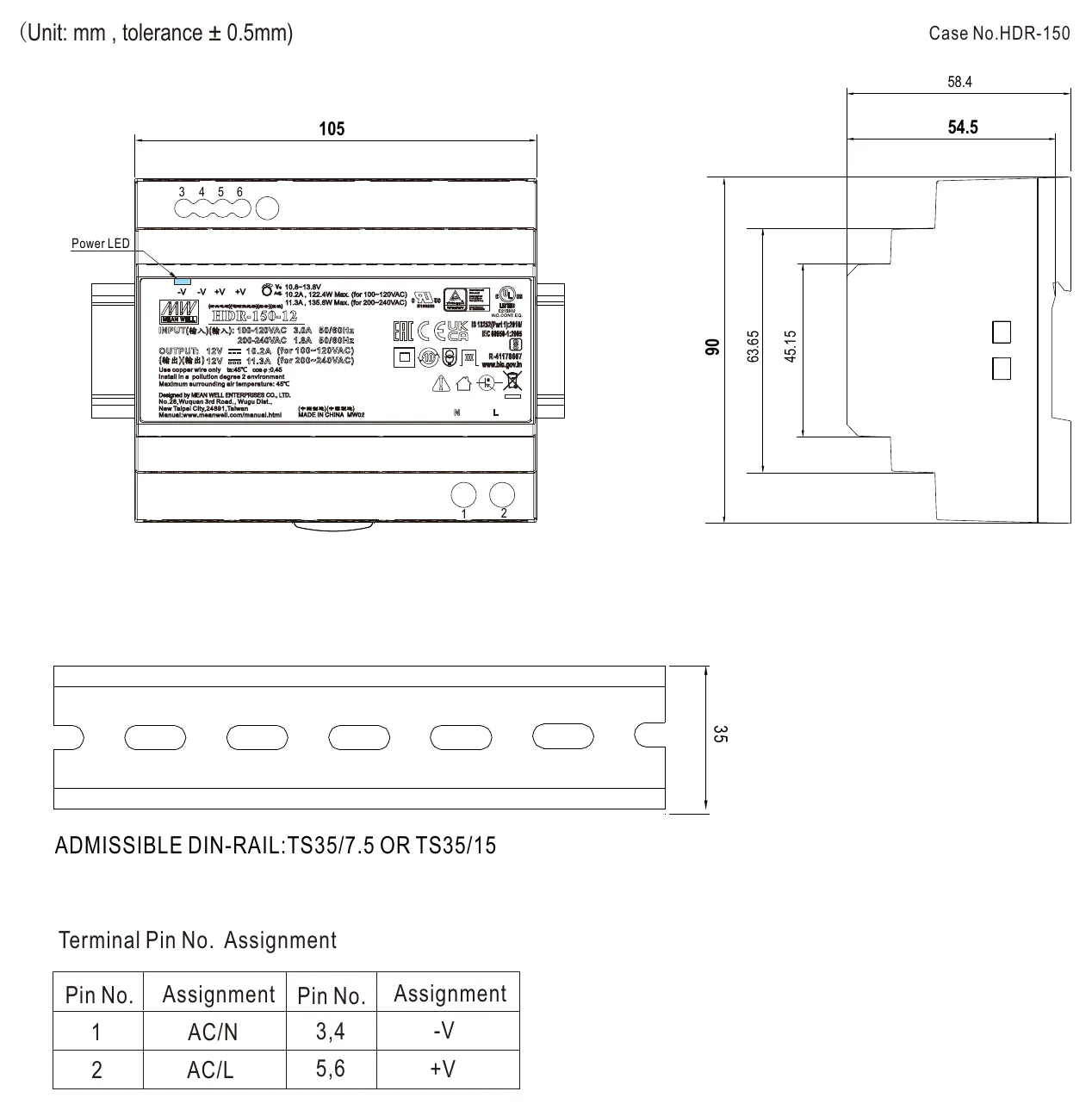 HDR-150-12 Mechanical Specification