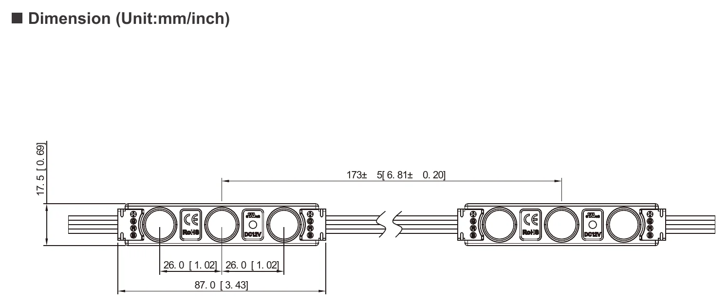 EV-BLCF03LBY-RGB Dimension (Unit:mm/inch)