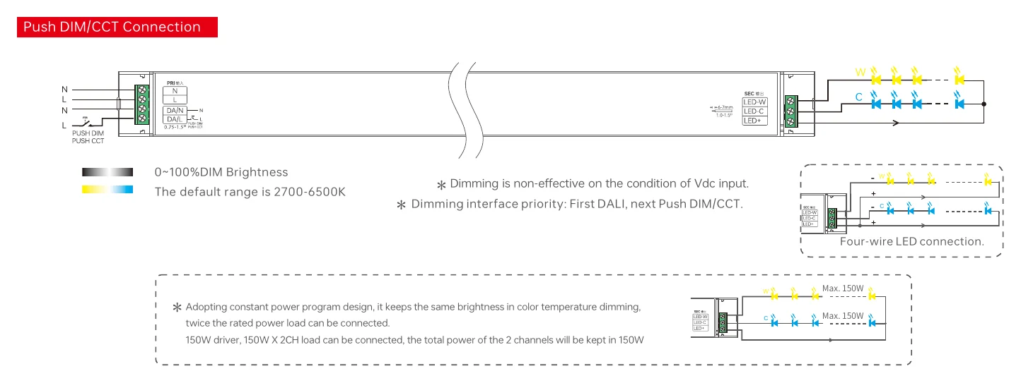 SN-150-24-G2D Push DIM/CCT Connection