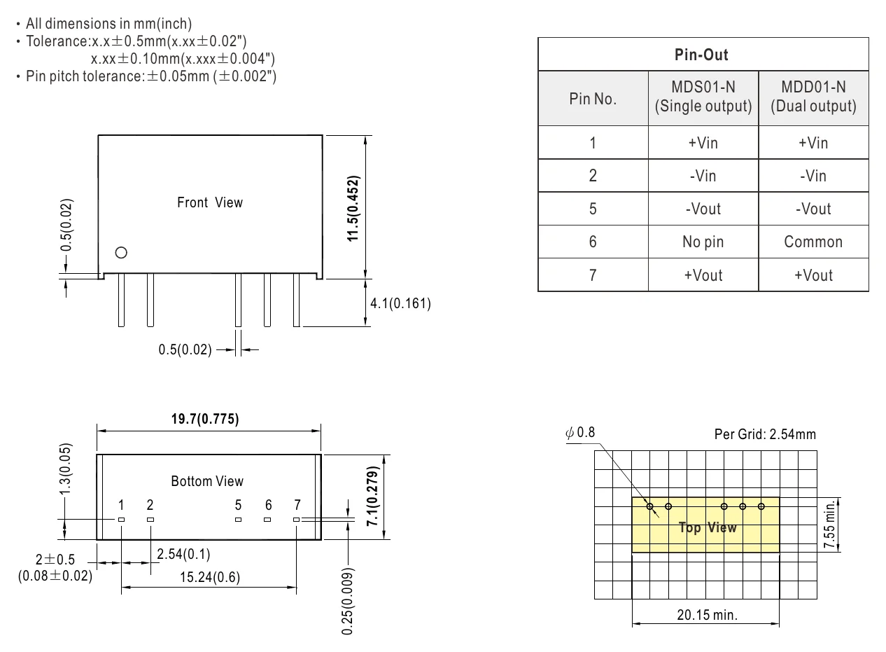 MDS01M-05N Mechanical Specification