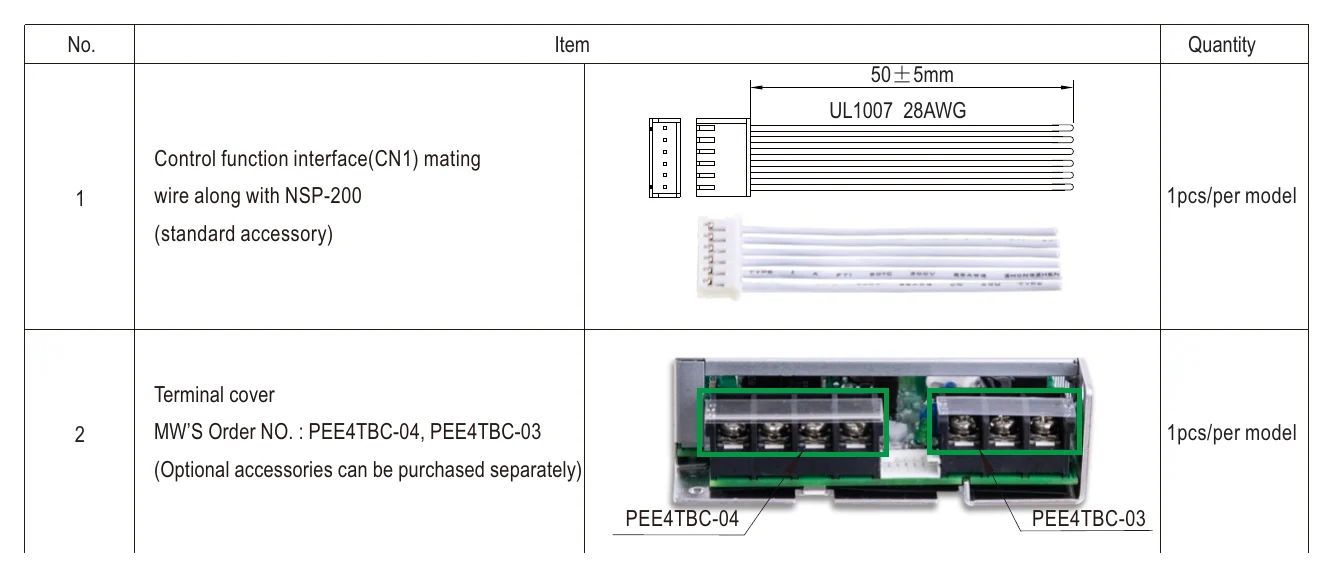 NSP-200-12 Accessory List