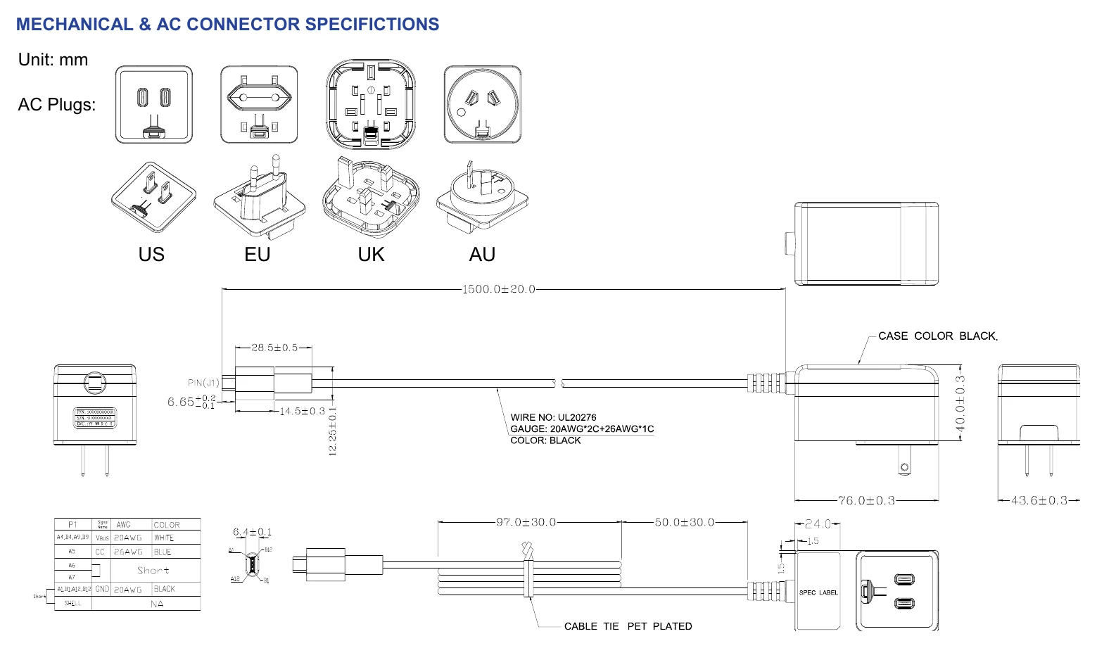 FSP065-D3MR3C MECHANICAL & AC CONNECTOR SPECIFICTIONS
