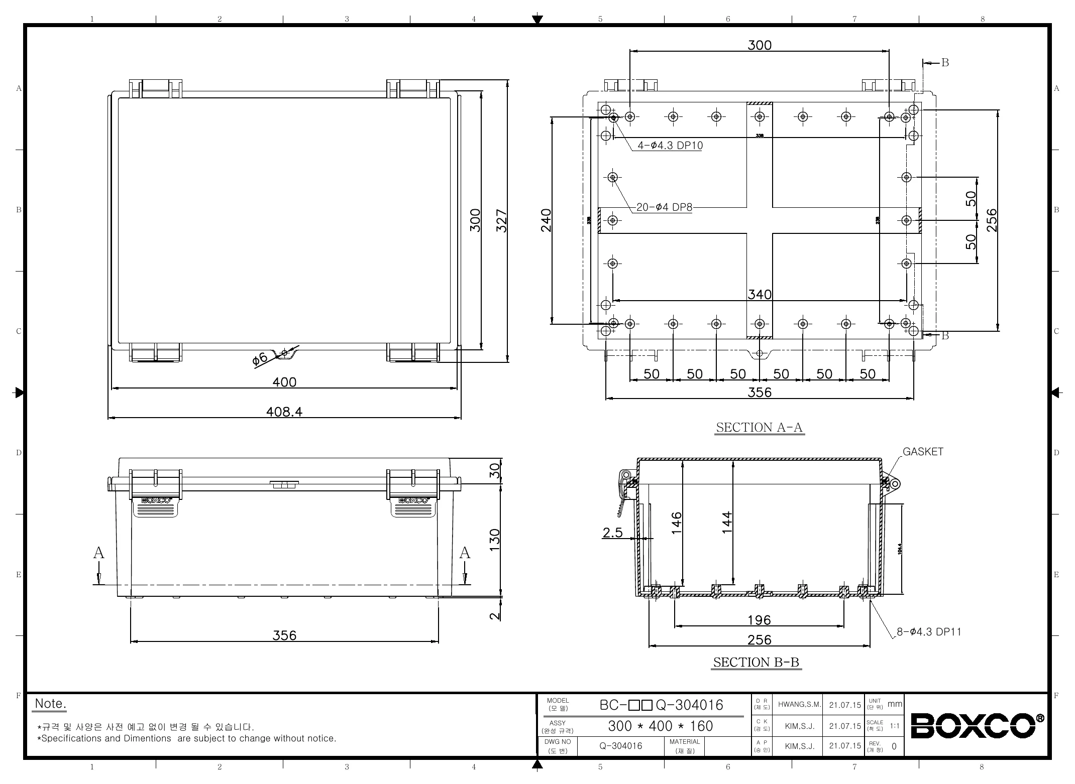 BC-AGQ-304016G Dimensions (mm)