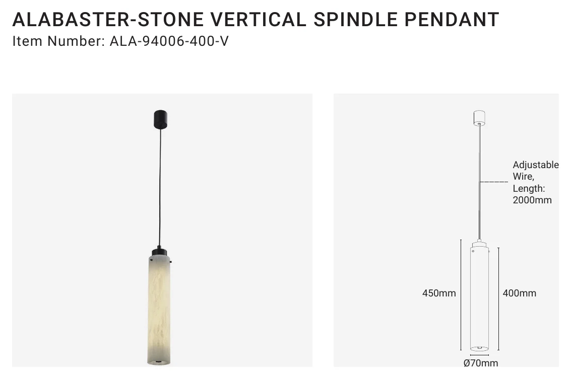 ALA-94006-400-V ALABASTER-STONE VERTICAL SPINDLE PENDANT
