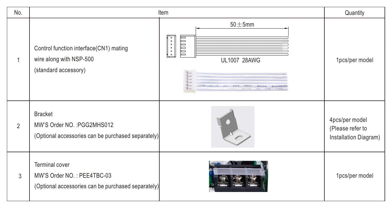 NSP-500-27 Accessory List