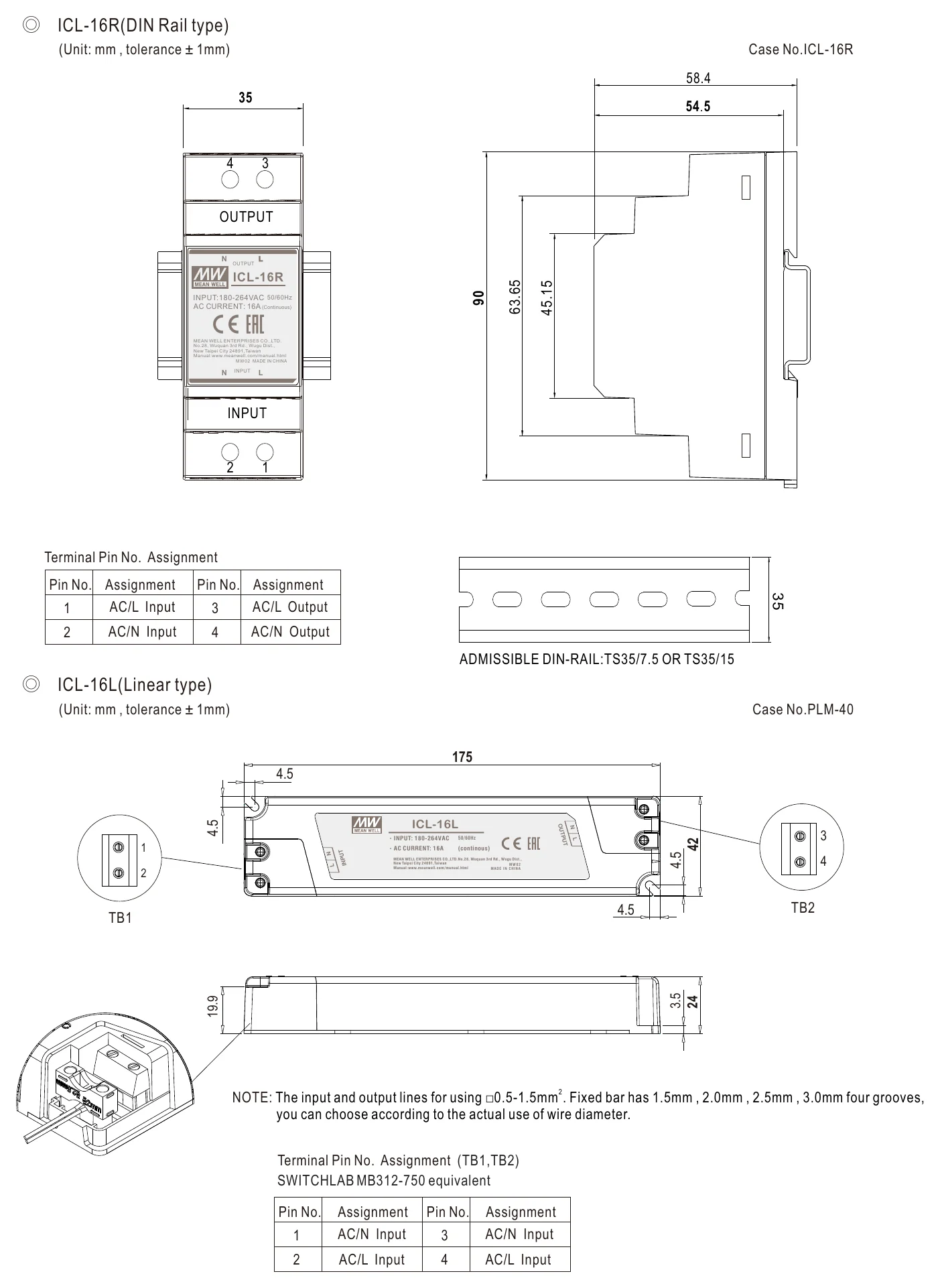 ICL-16L MECHANICAL SPECIFICATION