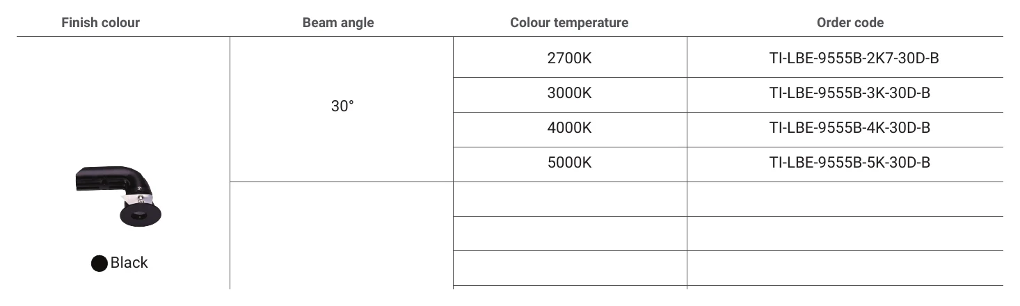 TI-LBE-9555B-3K-30D-B Finish colour