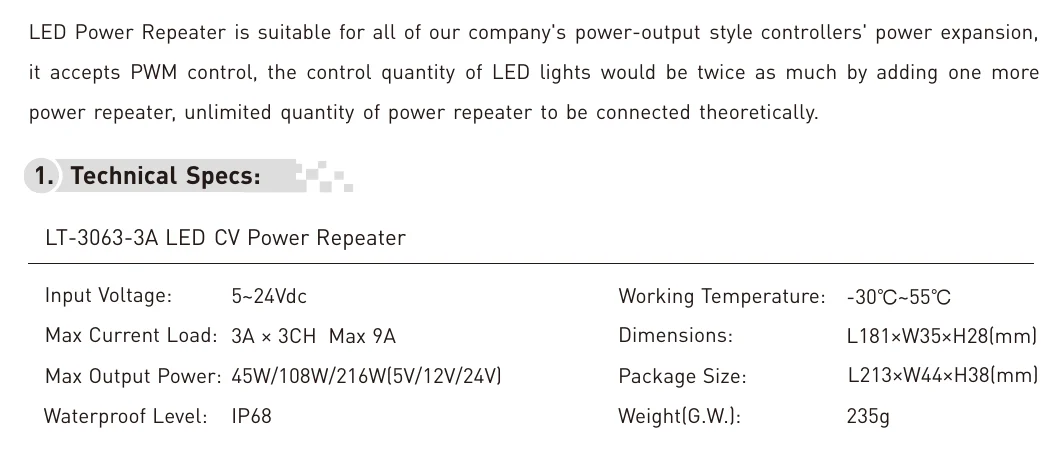 LT-3063-3A 1. Technical Specs
