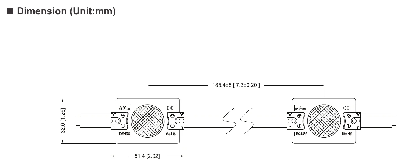 ENVO EdgeFlare LED Module Sidelit - Single LED Dimension (Unit:mm)