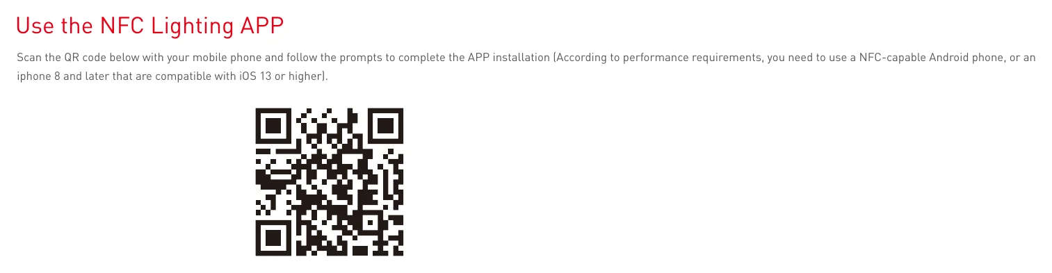 SN-45-300-1050-G1NF Use the NFC Lighting APP