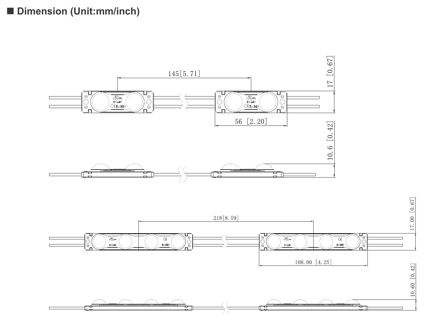 ENVO OptiLume LED Module Backlit - Quad LED Dimension (Unit:mm/inch)