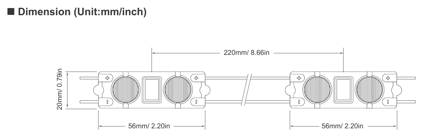 ENVO HydroLume LED Module Backlit - Double LED Dimension (Unit:mm/inch)