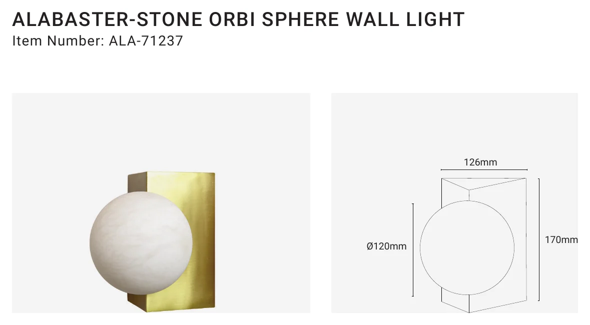 ALA-71237 ALABASTER-STONE ORBI SPHERE WALL LIGHT