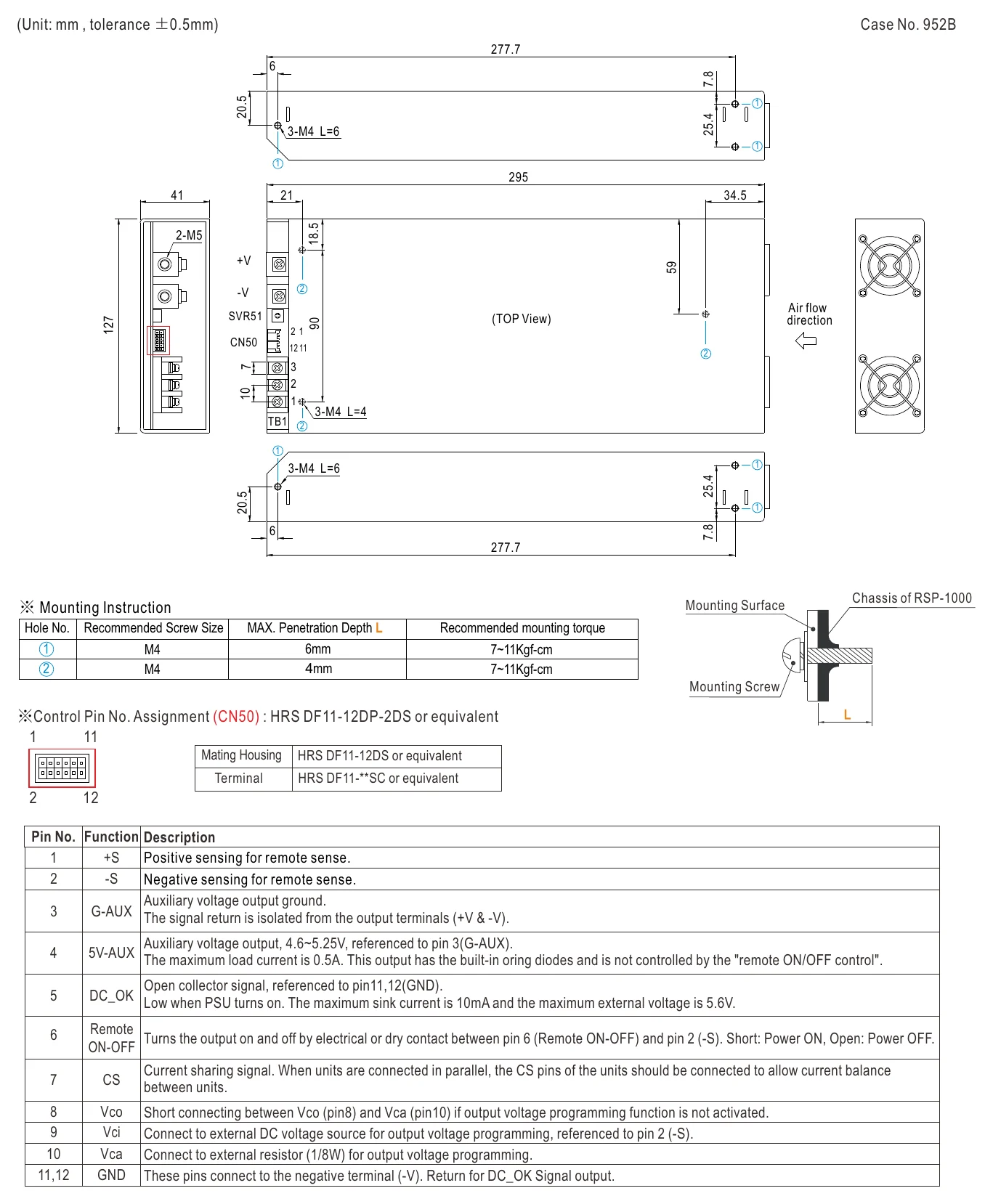 RSP-1000-12 Mechanical Specification