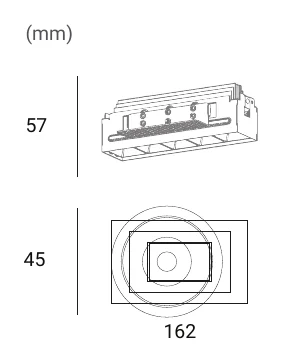 Archilight Cultro550T Series 5x3W Linear Recessed Downlight Dimensions (mm)