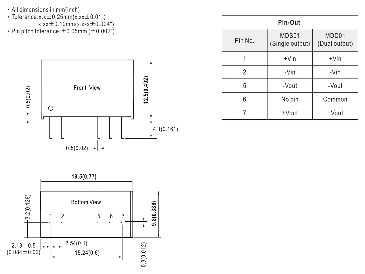 MDD01N-09 Mechanical Specification