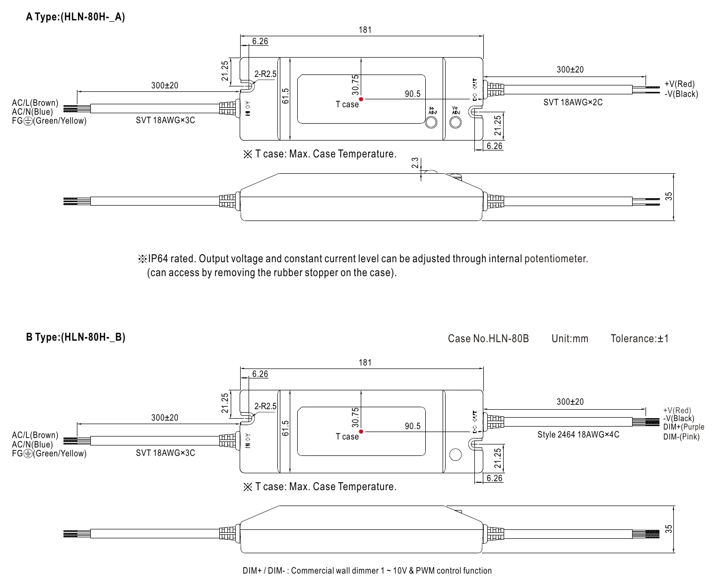 HLN-80H-54B Mechanical Specification