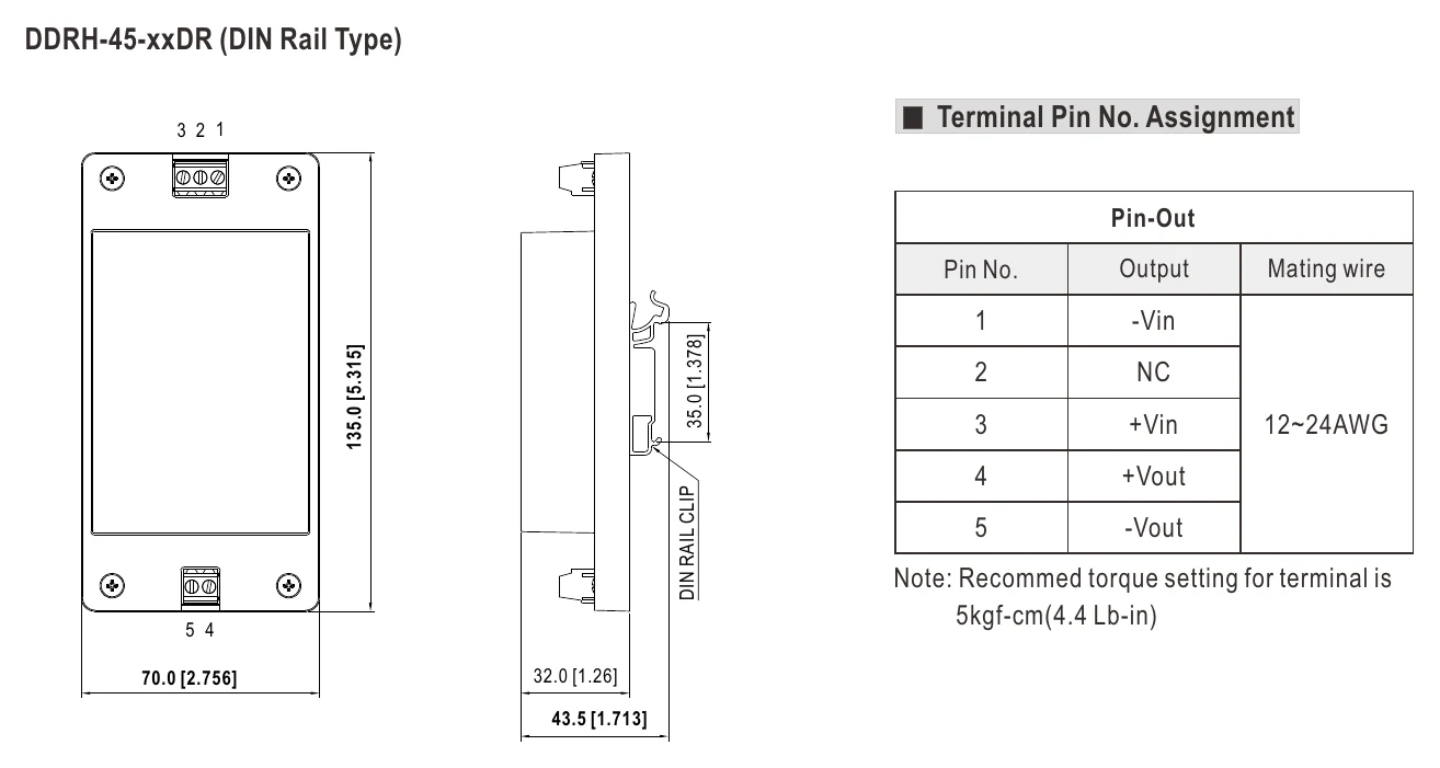 DDRH-45-12P DDRH-45-xxDR (DIN Rail Type)