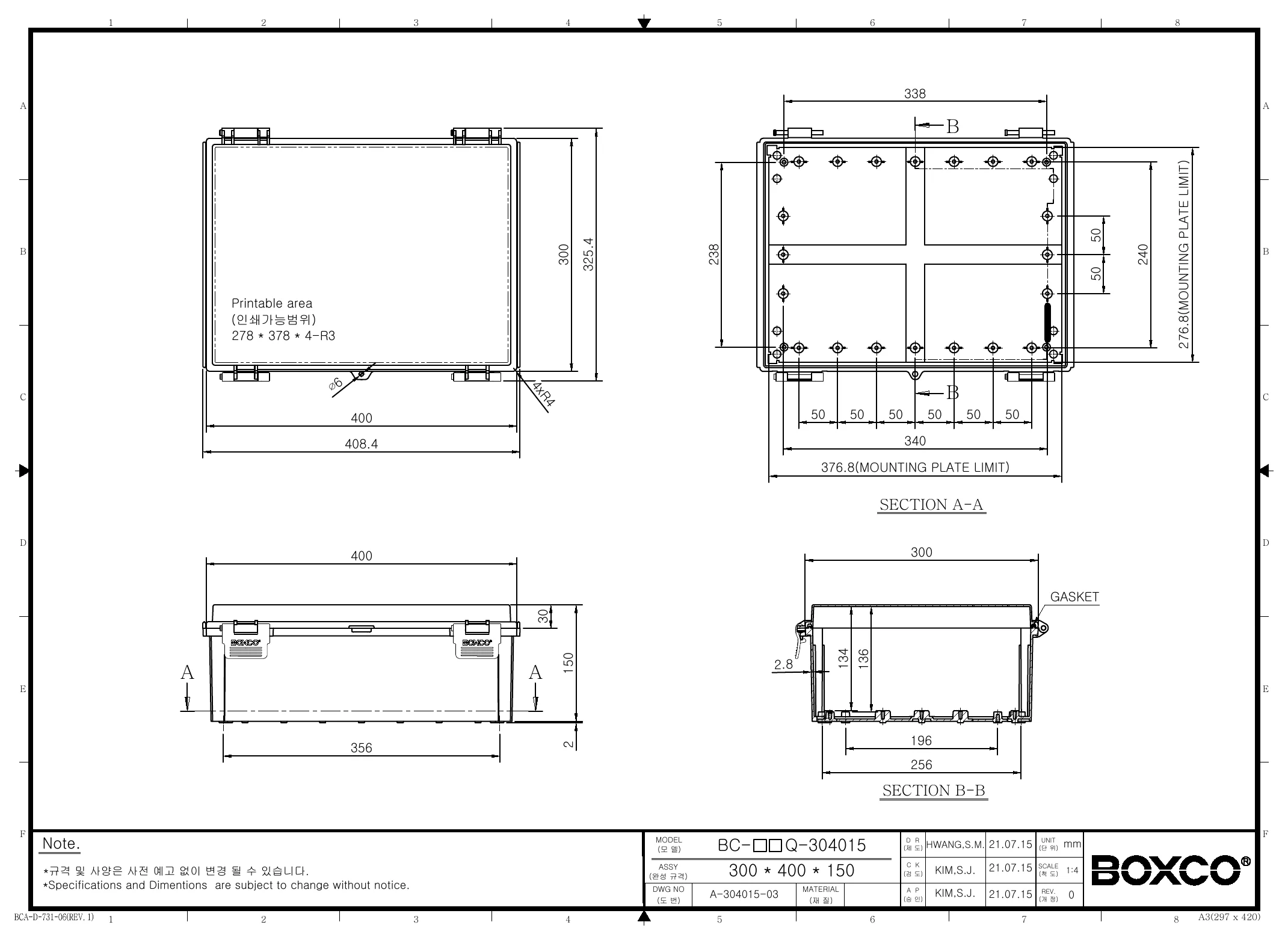 BC-AGQ-304015G Dimensions (mm)