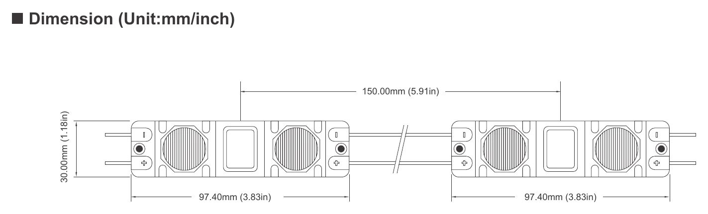 ENVO EdgeBlade2 LED Module Sidelit - Double LED Dimension (Unit:mm/inch)